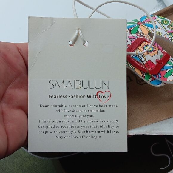 NWT SMAIBULUN Colorful White Strappy Slide Clog Sandals - Maibulun Size 12 - Picture 12 of 12